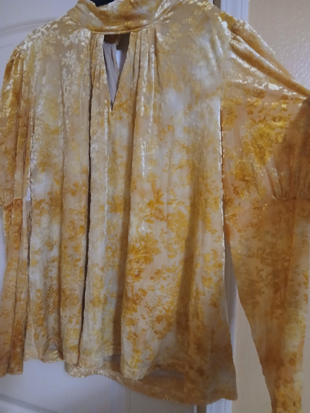 Yellow Floral Velvet Blouse